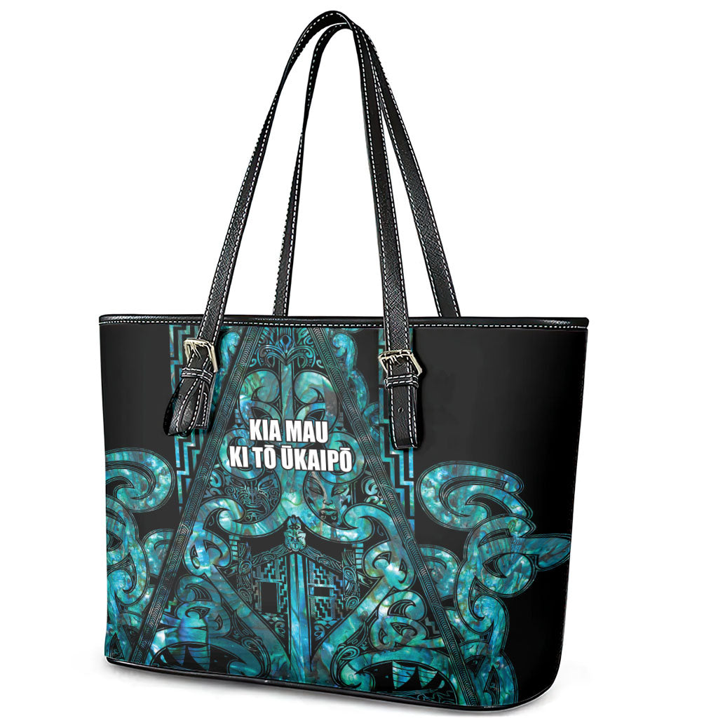 Maori Language Week Leather Tote Bag Kia Mau Ki To Ukaipo Paua Shell Color