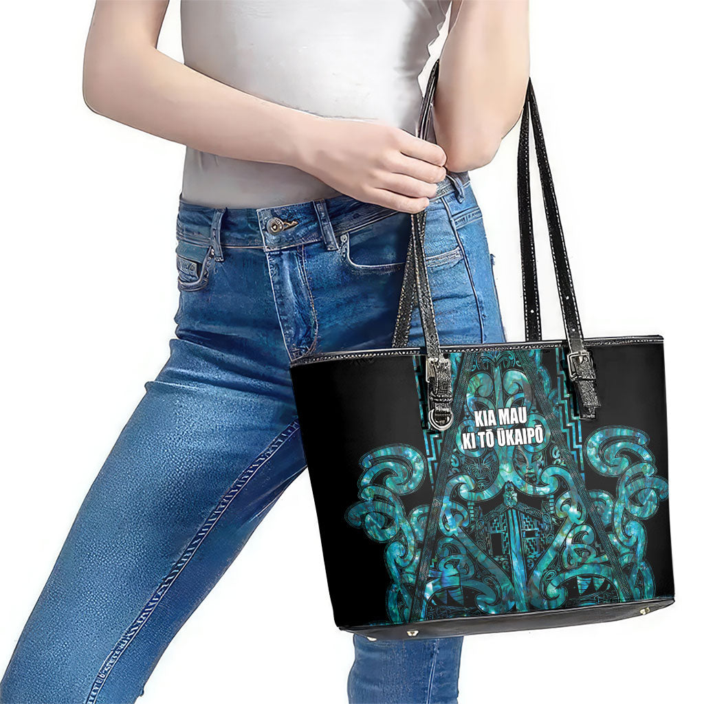 Maori Language Week Leather Tote Bag Kia Mau Ki To Ukaipo Paua Shell Color