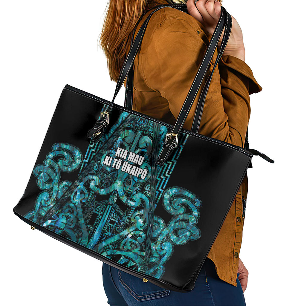 Maori Language Week Leather Tote Bag Kia Mau Ki To Ukaipo Paua Shell Color