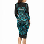 Maori Language Week Personalised Long Sleeve Bodycon Dress Kia Mau Ki To Ukaipo Paua Shell Color