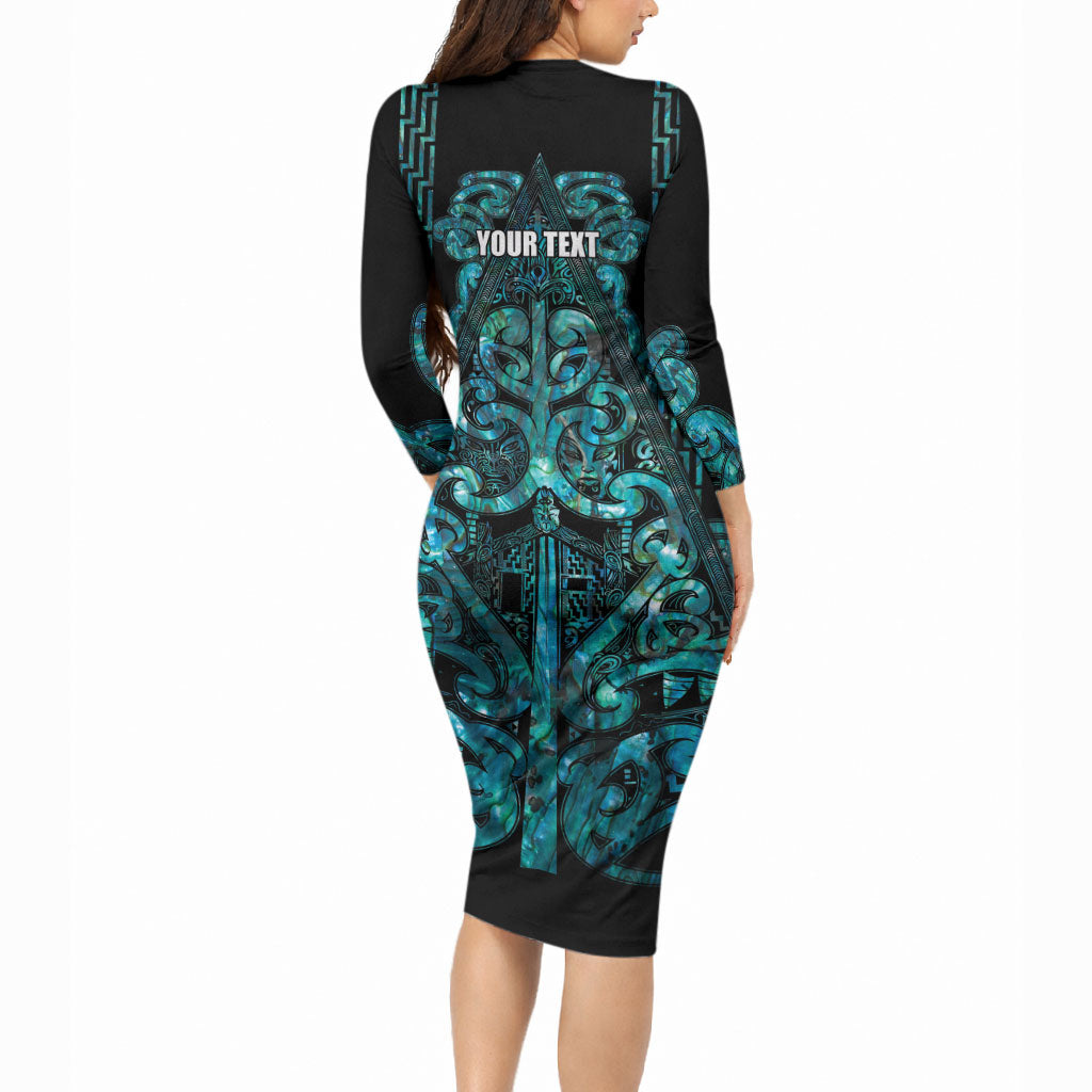 Maori Language Week Personalised Long Sleeve Bodycon Dress Kia Mau Ki To Ukaipo Paua Shell Color