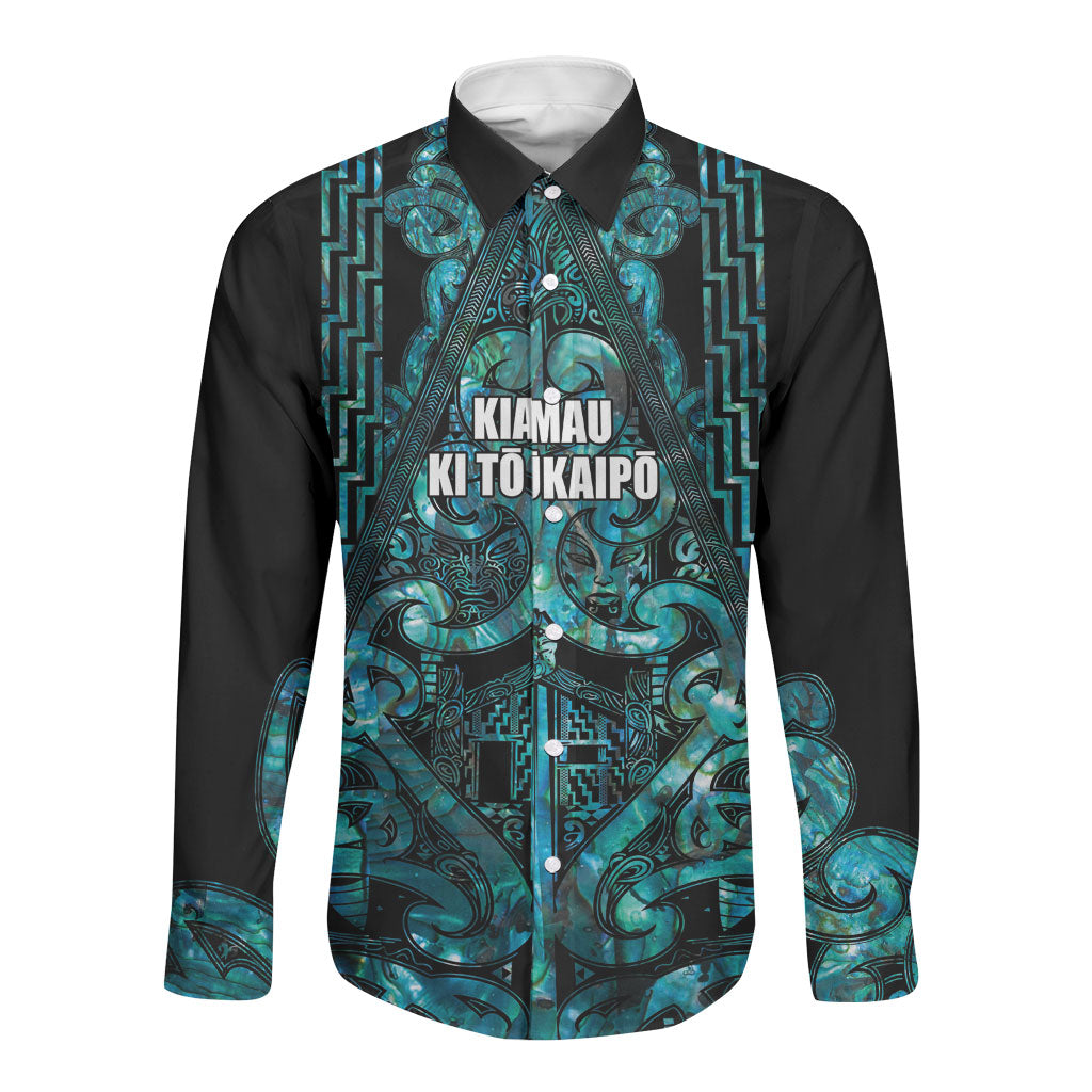 Maori Language Week Personalised Long Sleeve Button Shirt Kia Mau Ki To Ukaipo Paua Shell Color