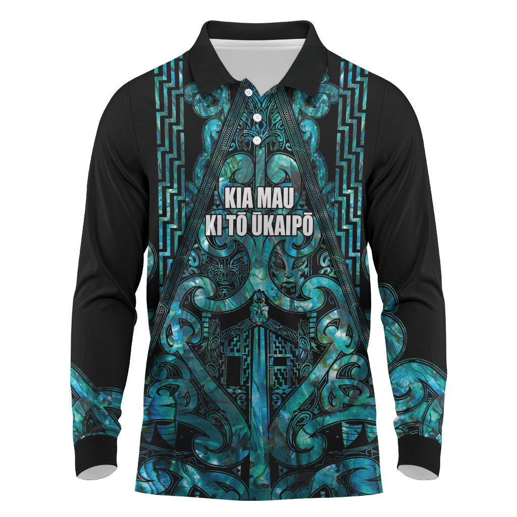 Maori Language Week Personalised Long Sleeve Polo Shirt Kia Mau Ki To Ukaipo Paua Shell Color