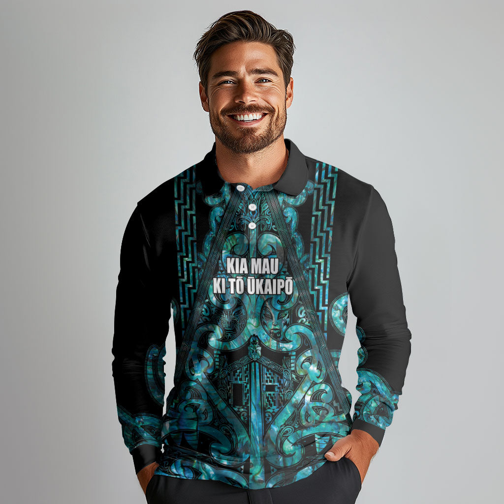 Maori Language Week Personalised Long Sleeve Polo Shirt Kia Mau Ki To Ukaipo Paua Shell Color