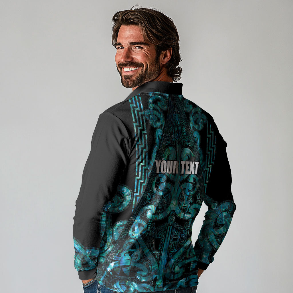 Maori Language Week Personalised Long Sleeve Polo Shirt Kia Mau Ki To Ukaipo Paua Shell Color