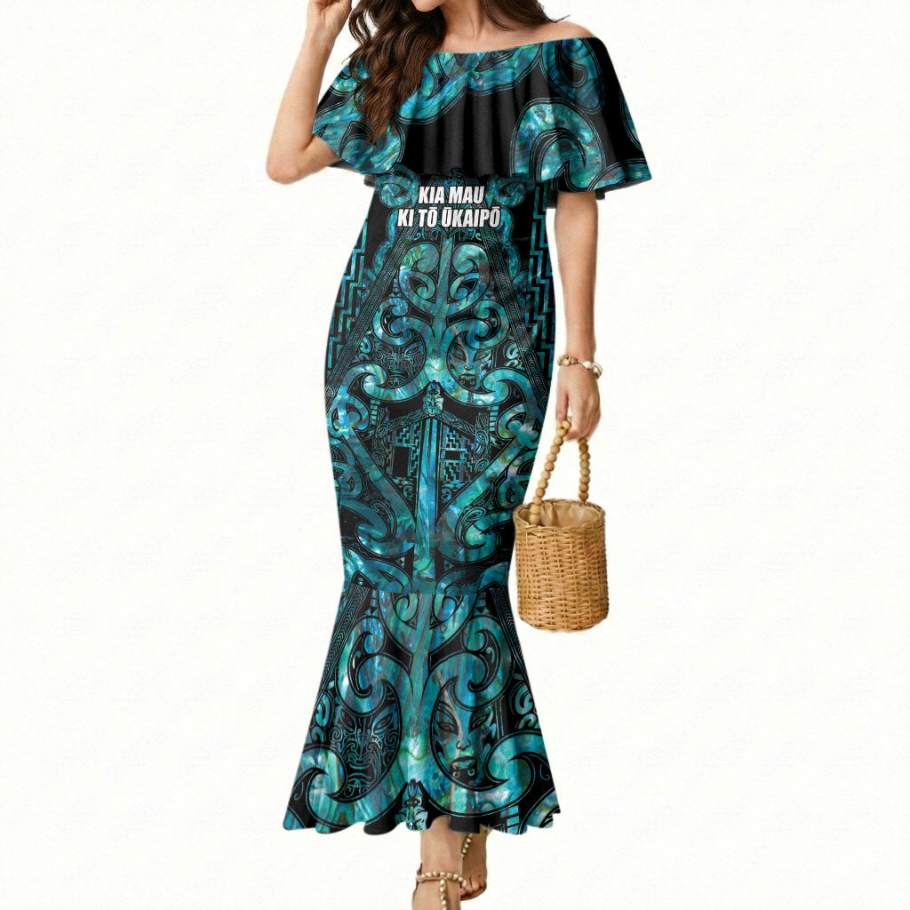 Maori Language Week Personalised Mermaid Dress Kia Mau Ki To Ukaipo Paua Shell Color