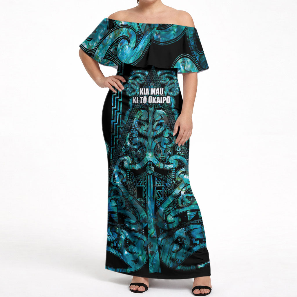 Maori Language Week Personalised Off Shoulder Maxi Dress Kia Mau Ki To Ukaipo Paua Shell Color