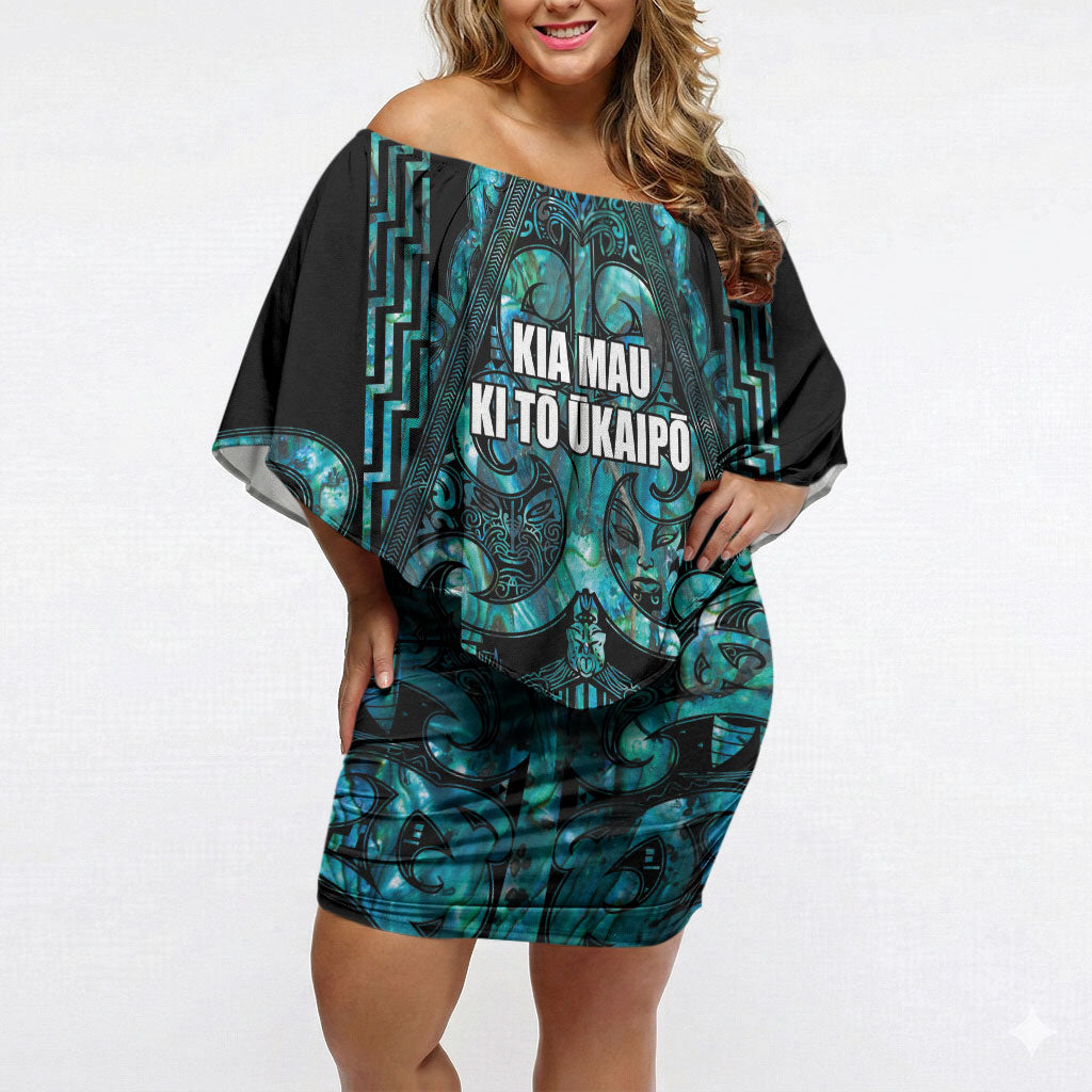 Maori Language Week Personalised Off Shoulder Short Dress Kia Mau Ki To Ukaipo Paua Shell Color