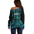 Maori Language Week Personalised Off Shoulder Sweater Kia Mau Ki To Ukaipo Paua Shell Color