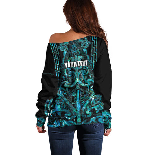 Maori Language Week Personalised Off Shoulder Sweater Kia Mau Ki To Ukaipo Paua Shell Color