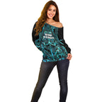 Maori Language Week Personalised Off Shoulder Sweater Kia Mau Ki To Ukaipo Paua Shell Color