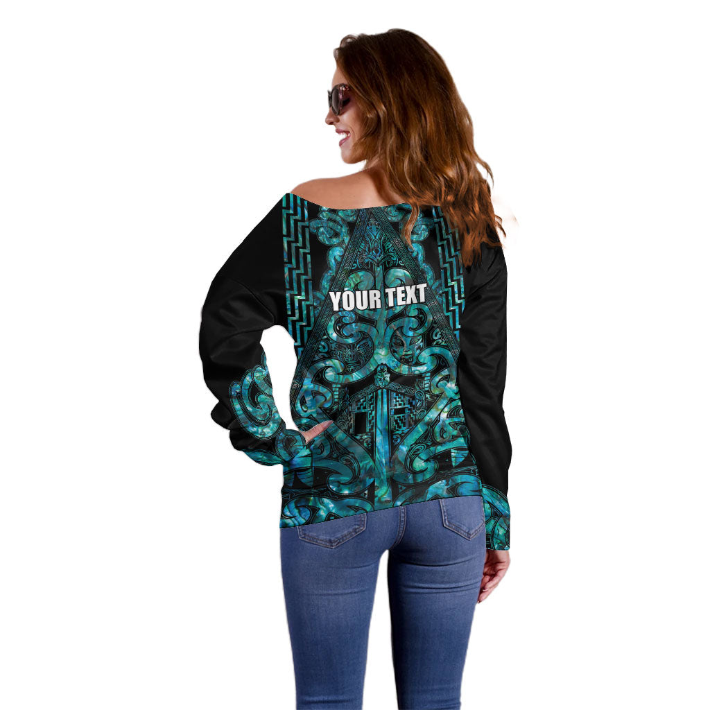 Maori Language Week Personalised Off Shoulder Sweater Kia Mau Ki To Ukaipo Paua Shell Color