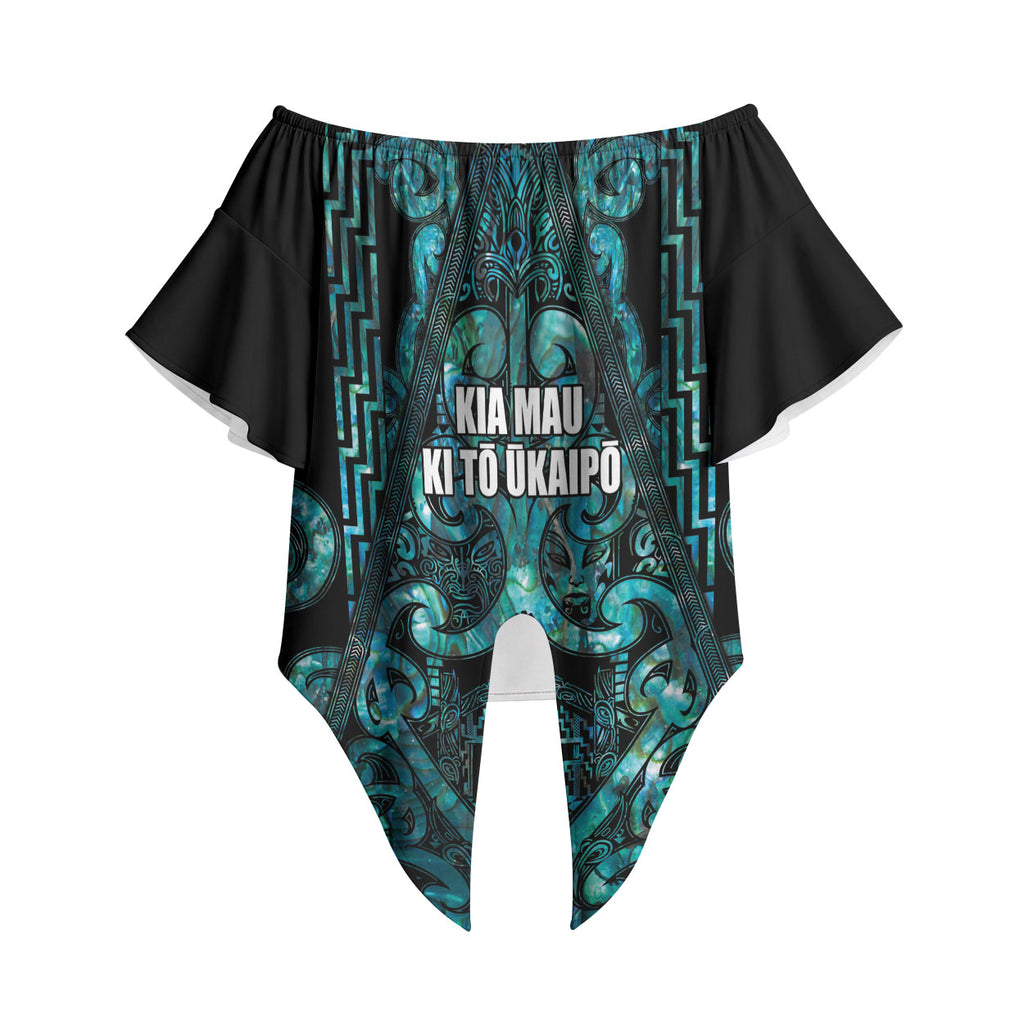 Maori Language Week Personalised Off Shoulder Wrap Waist Top Kia Mau Ki To Ukaipo Paua Shell Color