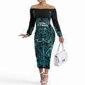 Maori Language Week Personalised Off The Shoulder Long Sleeve Dress Kia Mau Ki To Ukaipo Paua Shell Color