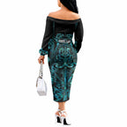 Maori Language Week Personalised Off The Shoulder Long Sleeve Dress Kia Mau Ki To Ukaipo Paua Shell Color