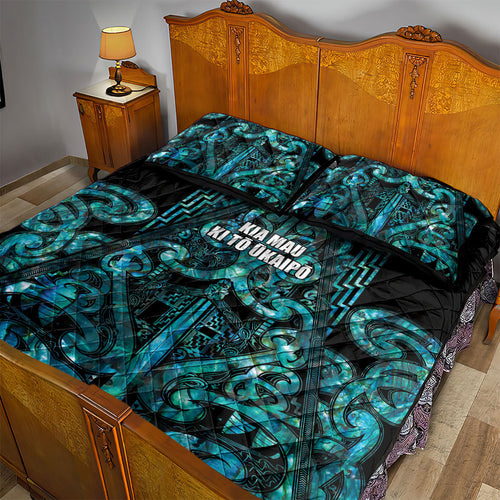 Maori Language Week Quilt Bed Set Kia Mau Ki To Ukaipo Paua Shell Color