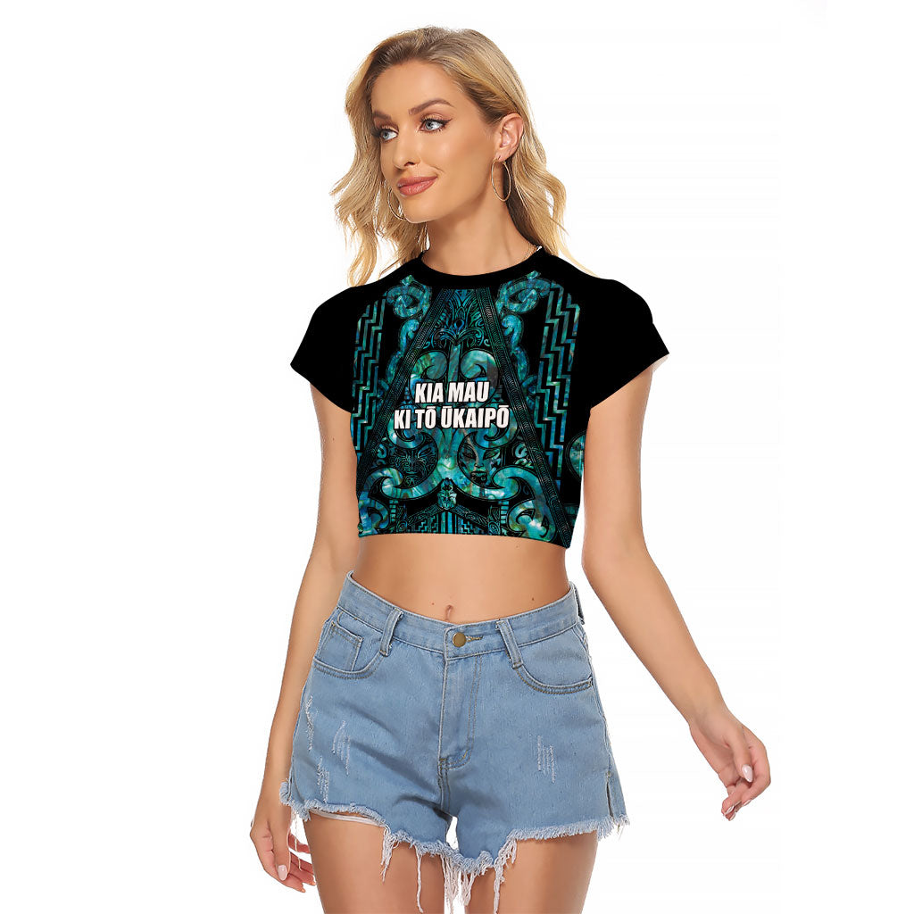 Maori Language Week Personalised Raglan Cropped T Shirt Kia Mau Ki To Ukaipo Paua Shell Color