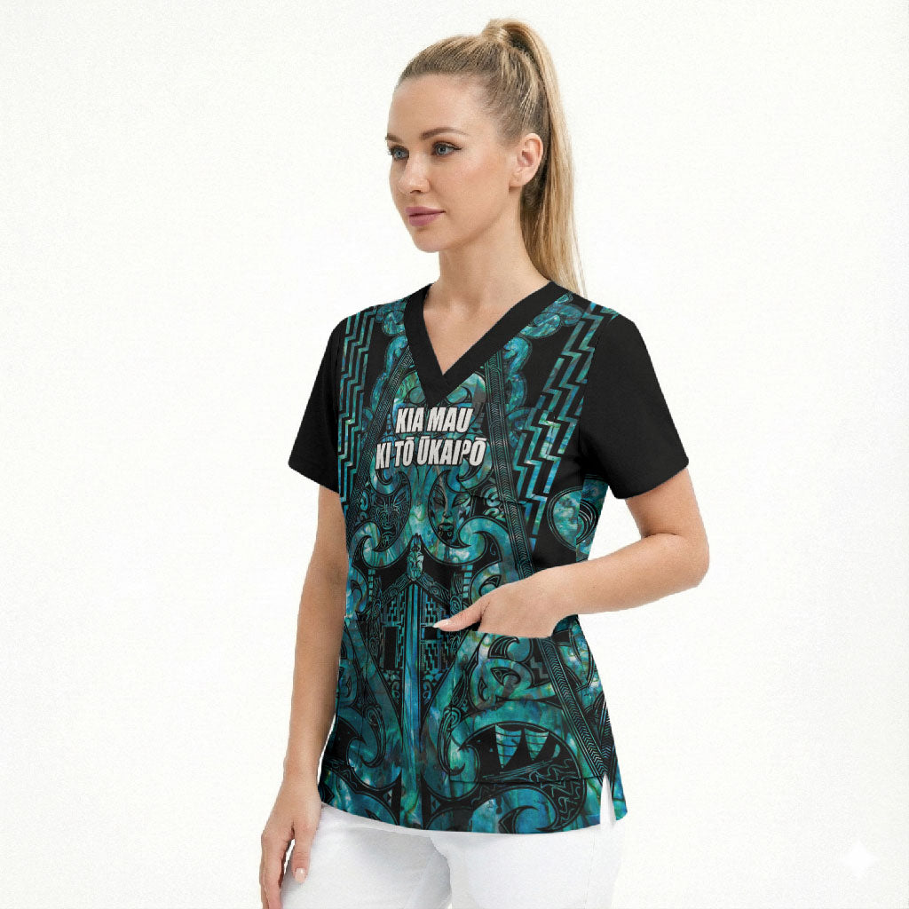 Maori Language Week Personalised Scrub Top Kia Mau Ki To Ukaipo Paua Shell Color