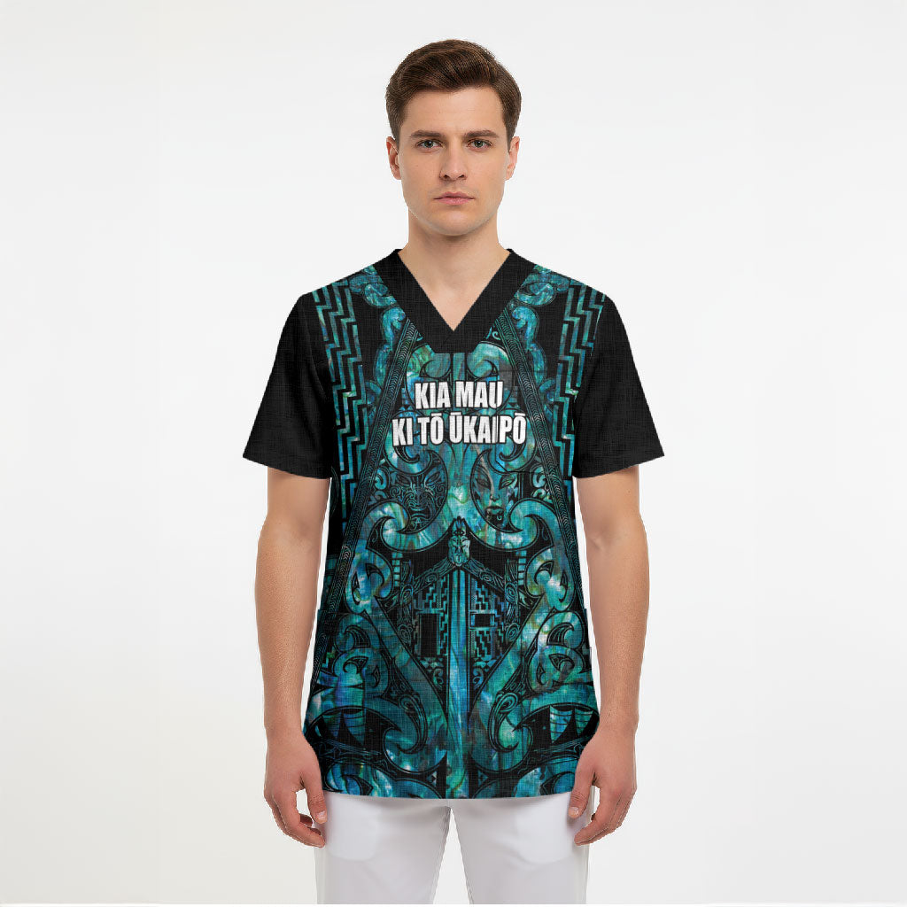 Maori Language Week Personalised Scrub Top Kia Mau Ki To Ukaipo Paua Shell Color