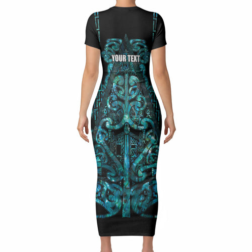 Maori Language Week Personalised Short Sleeve Bodycon Dress Kia Mau Ki To Ukaipo Paua Shell Color