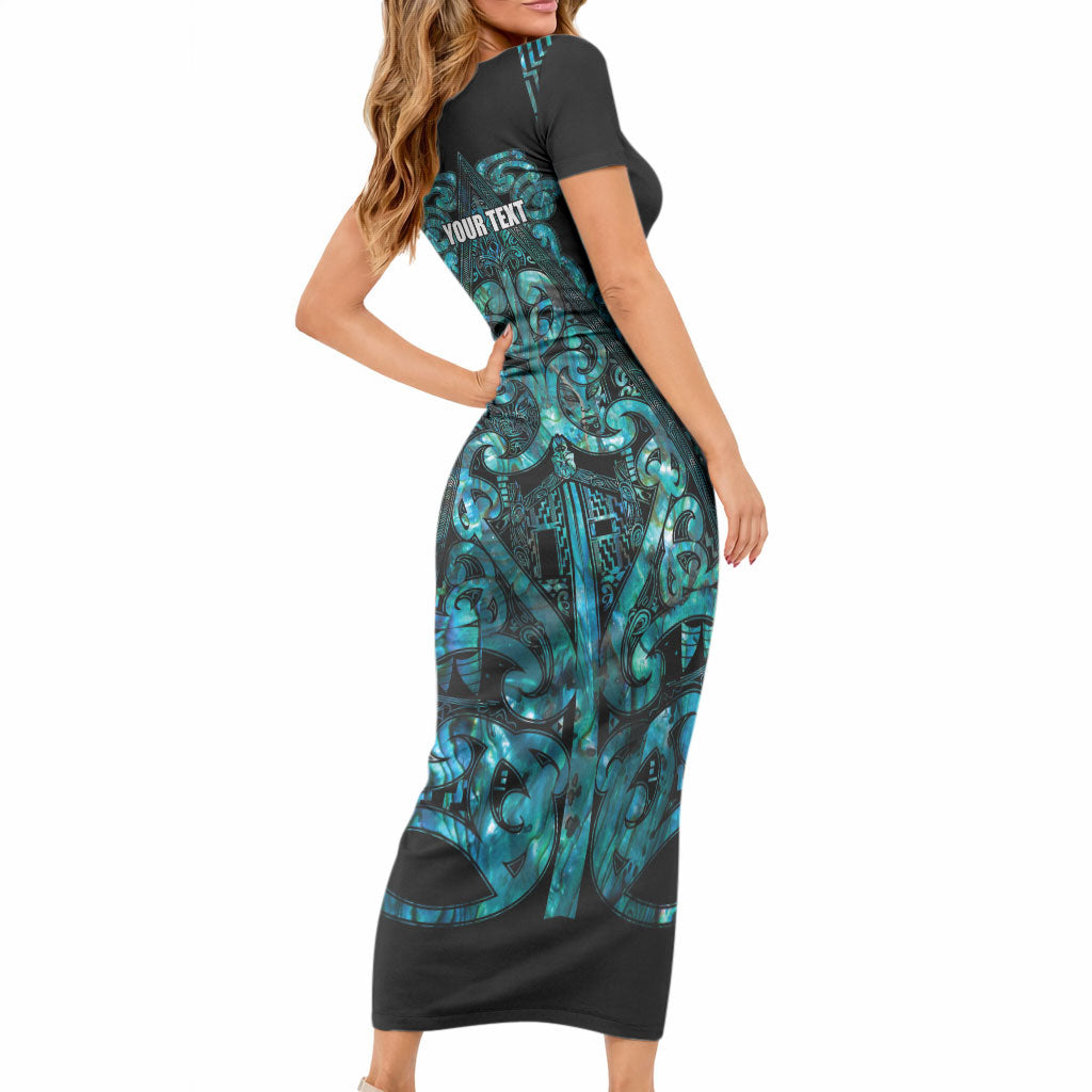 Maori Language Week Personalised Short Sleeve Bodycon Dress Kia Mau Ki To Ukaipo Paua Shell Color