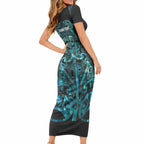 Maori Language Week Personalised Short Sleeve Bodycon Dress Kia Mau Ki To Ukaipo Paua Shell Color