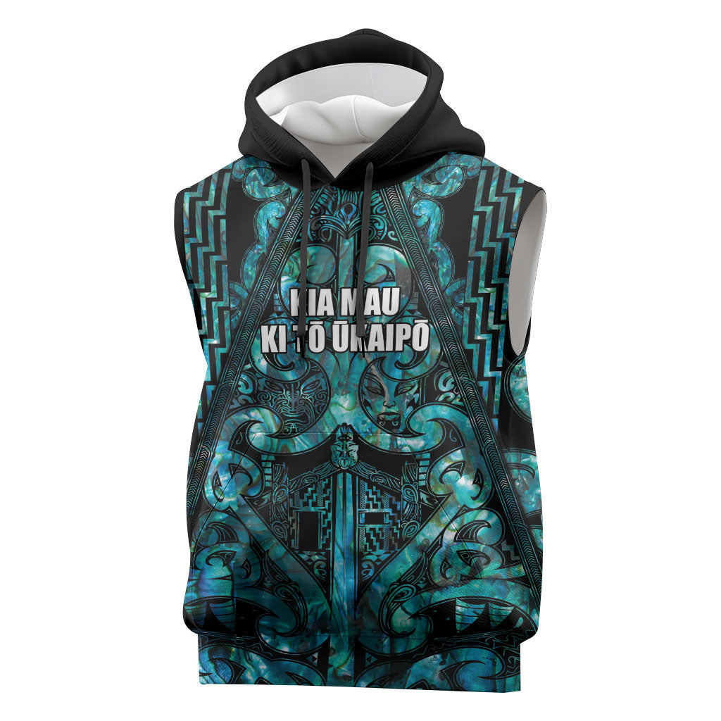 Maori Language Week Personalised Sleeveless Hoodie Kia Mau Ki To Ukaipo Paua Shell Color