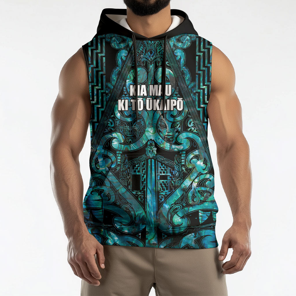 Maori Language Week Personalised Sleeveless Hoodie Kia Mau Ki To Ukaipo Paua Shell Color