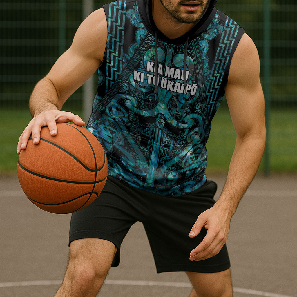 Maori Language Week Personalised Sleeveless Hoodie Kia Mau Ki To Ukaipo Paua Shell Color