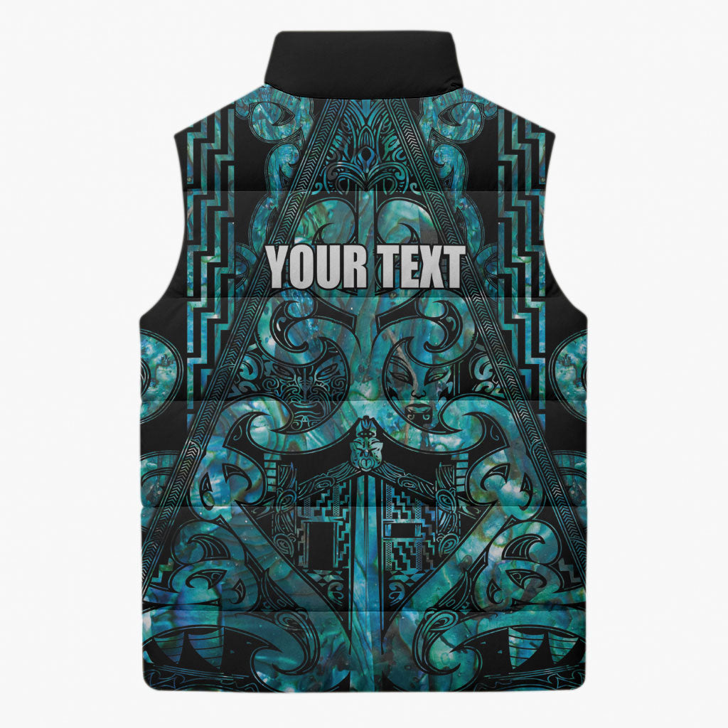 Maori Language Week Personalised Sleeveless Puffer Jacket Kia Mau Ki To Ukaipo Paua Shell Color