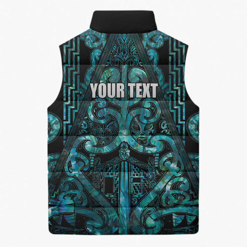Maori Language Week Personalised Sleeveless Puffer Jacket Kia Mau Ki To Ukaipo Paua Shell Color