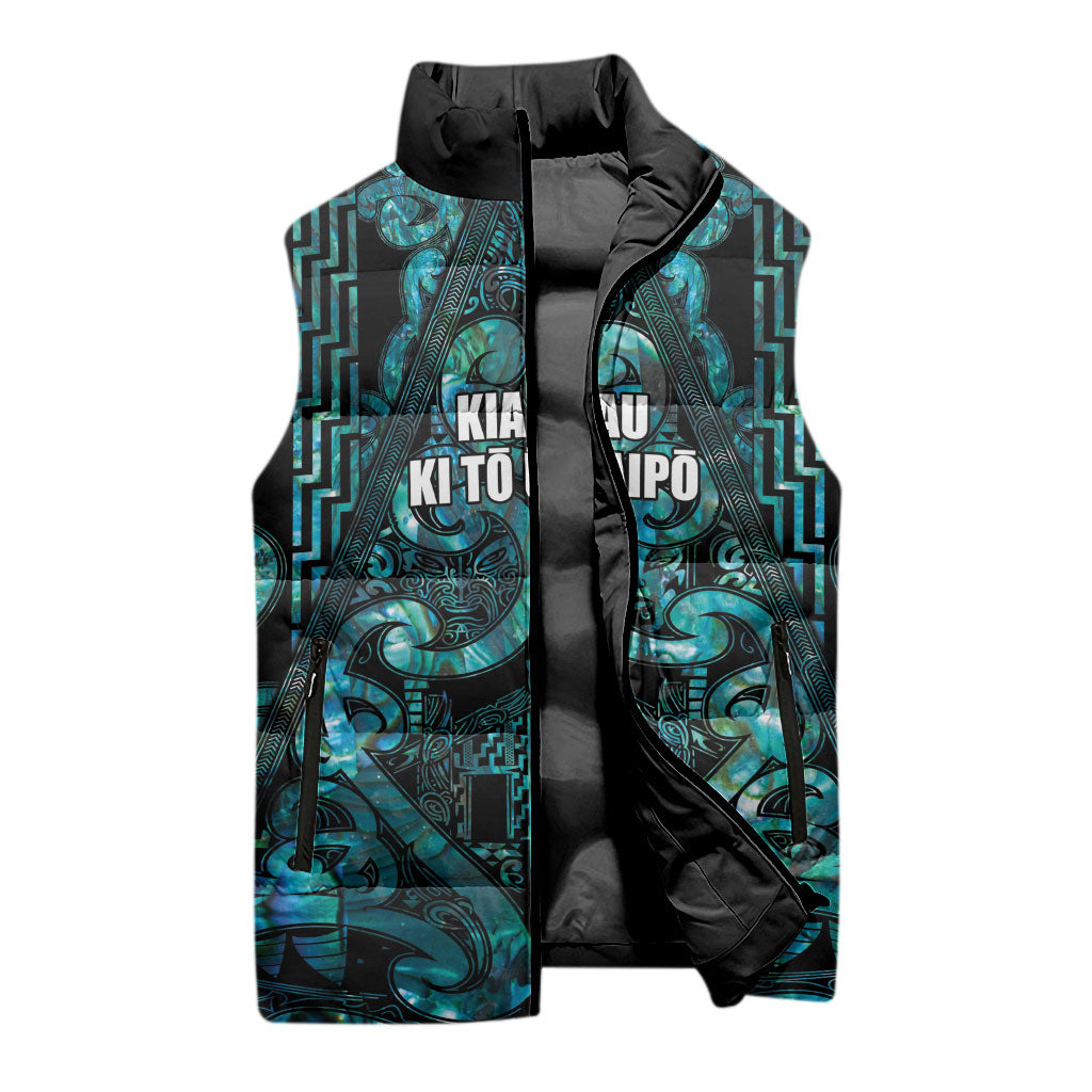 Maori Language Week Personalised Sleeveless Puffer Jacket Kia Mau Ki To Ukaipo Paua Shell Color