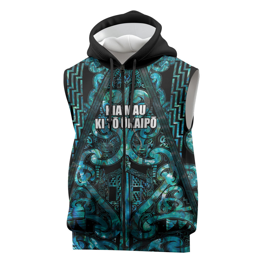 Maori Language Week Personalised Sleeveless Zip Hoodie Kia Mau Ki To Ukaipo Paua Shell Color
