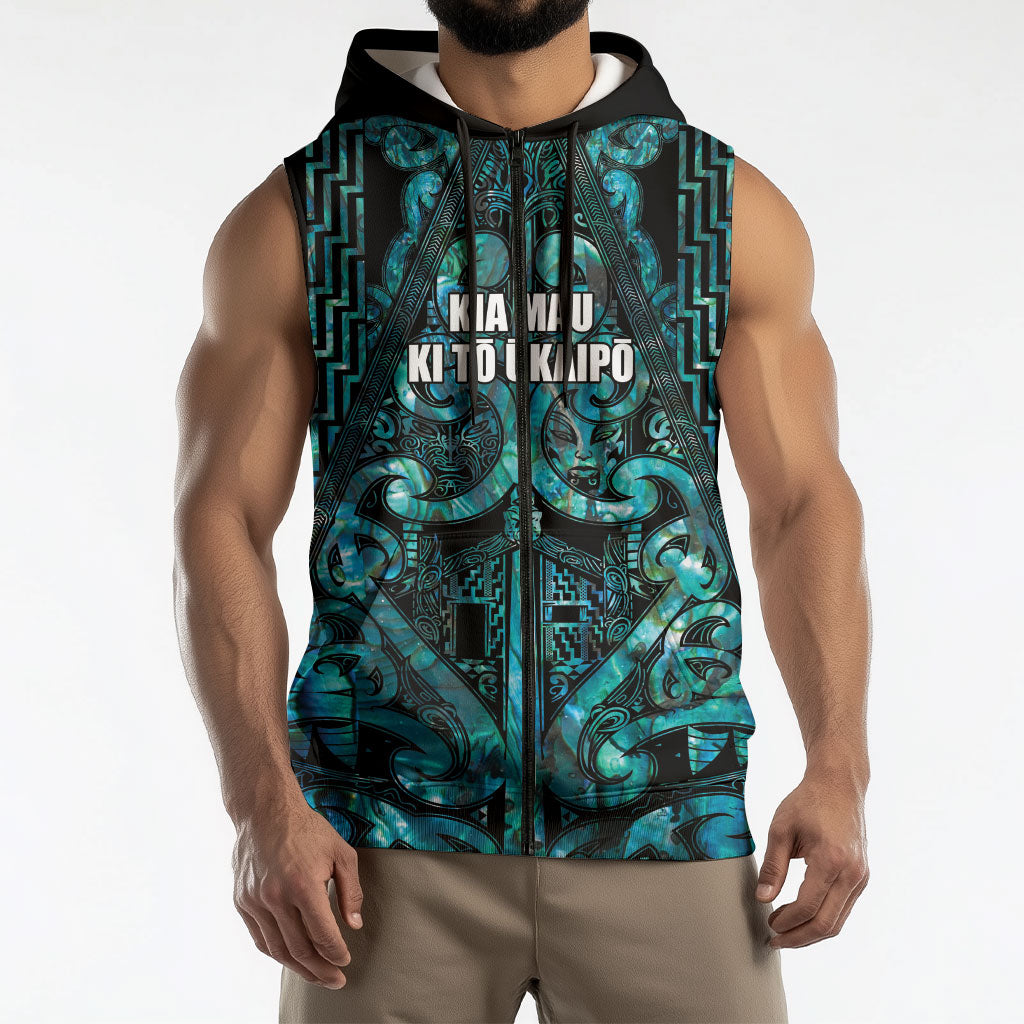Maori Language Week Personalised Sleeveless Zip Hoodie Kia Mau Ki To Ukaipo Paua Shell Color