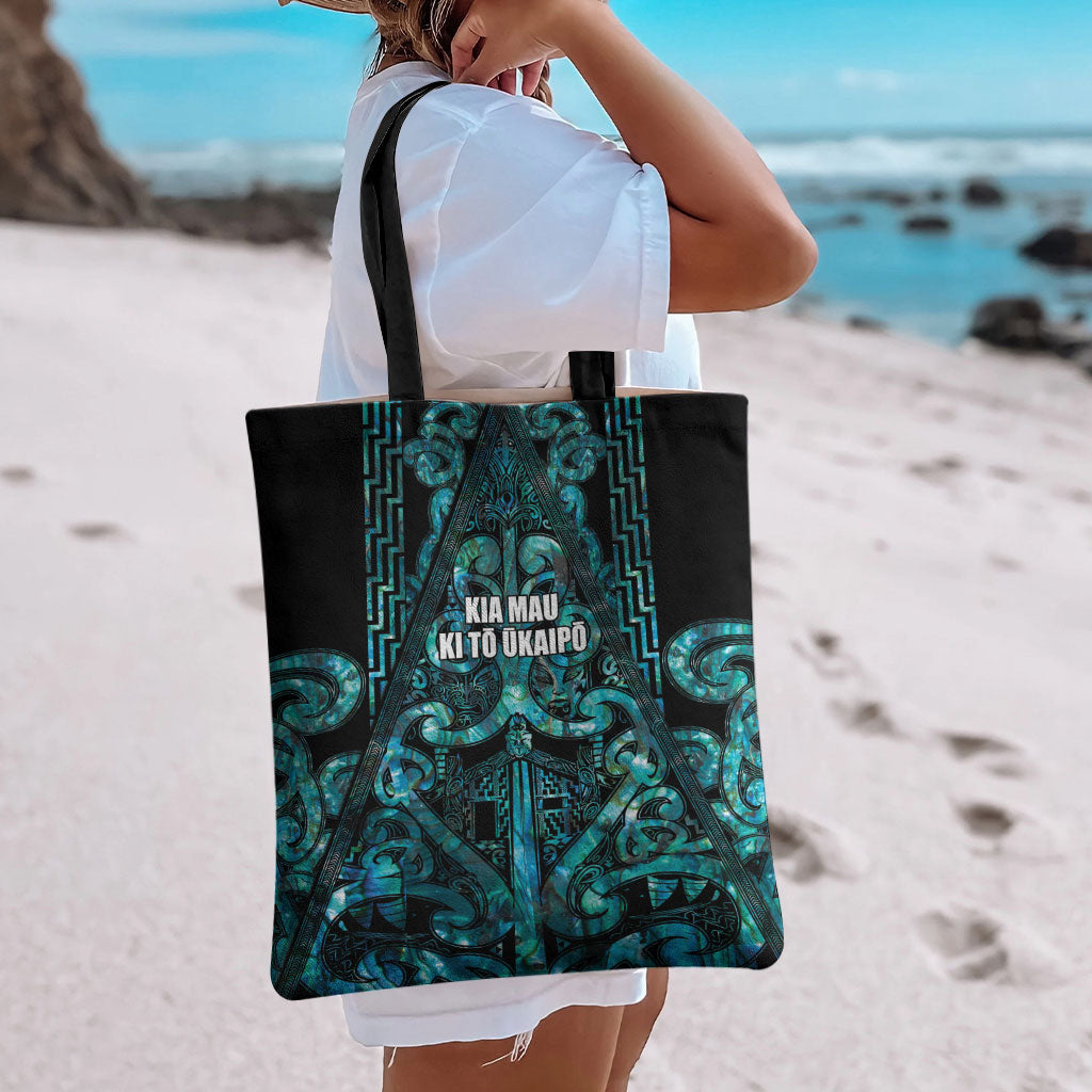 Maori Language Week Tote Bag Kia Mau Ki To Ukaipo Paua Shell Color