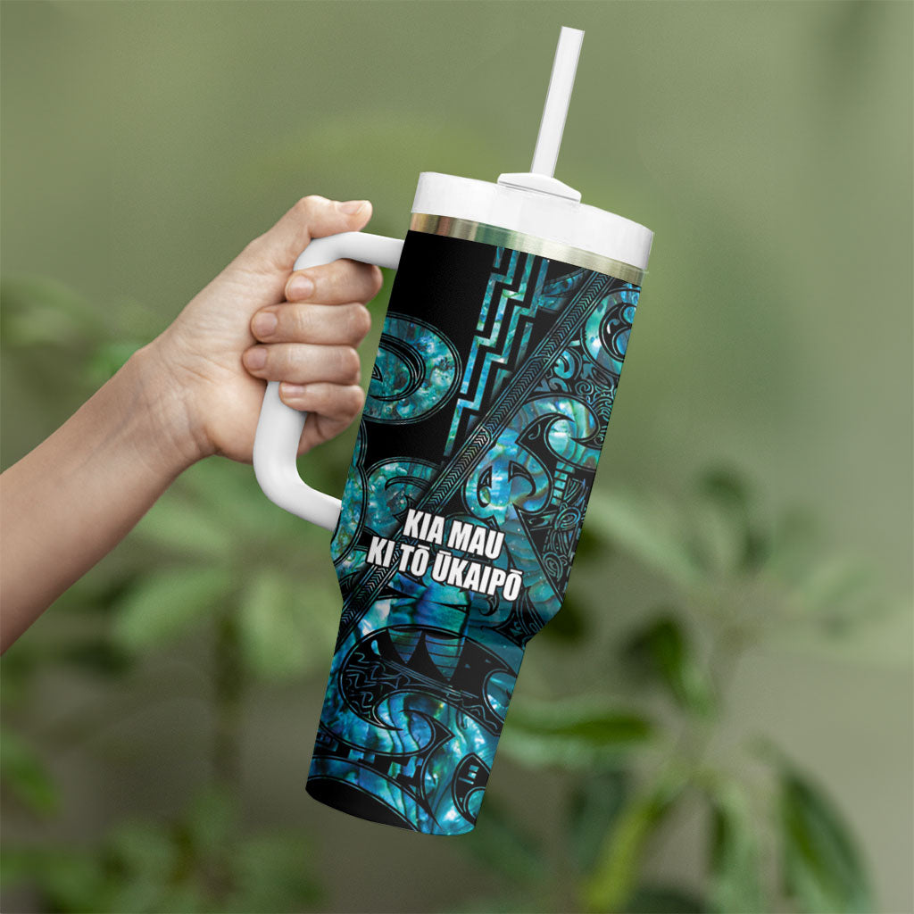 Maori Language Week Personalised Tumbler With Handle Kia Mau Ki To Ukaipo Paua Shell Color