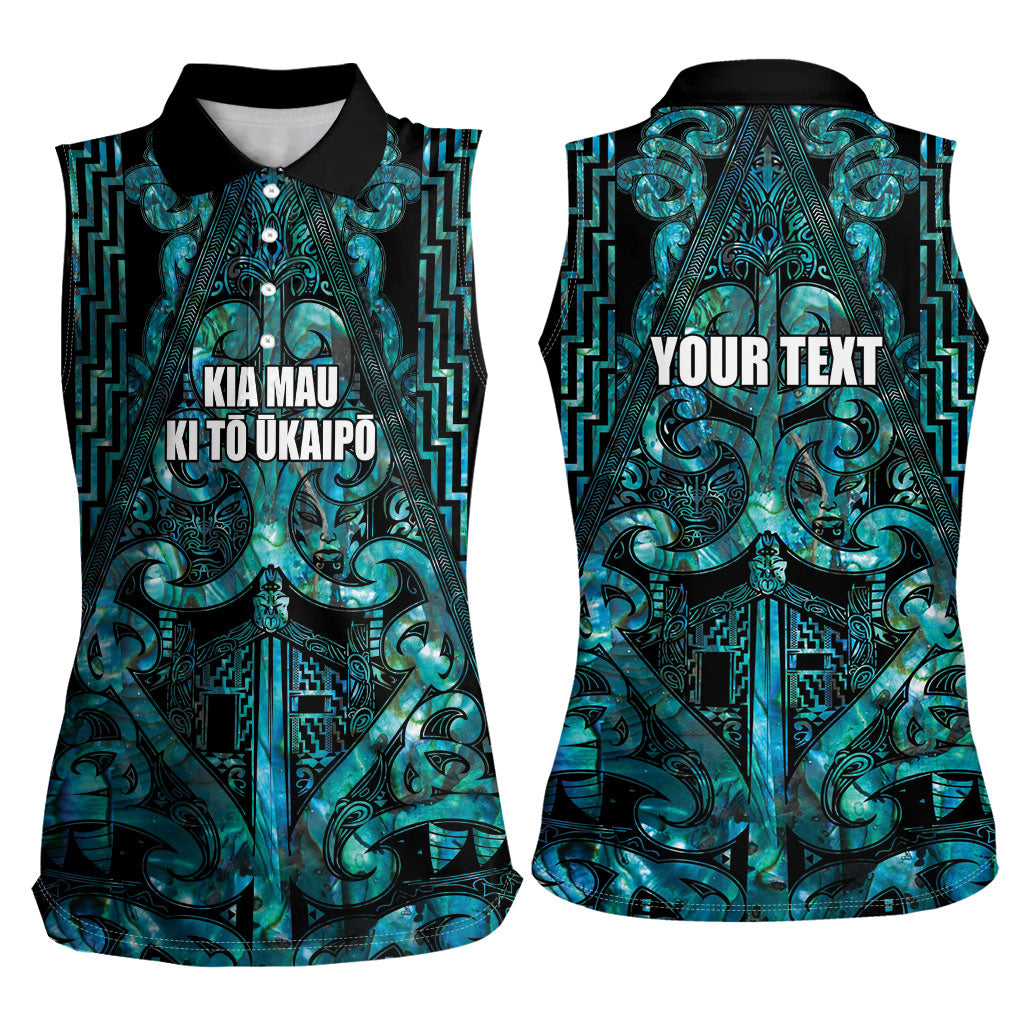 Maori Language Week Personalised Women Sleeveless Polo Shirt Kia Mau Ki To Ukaipo Paua Shell Color
