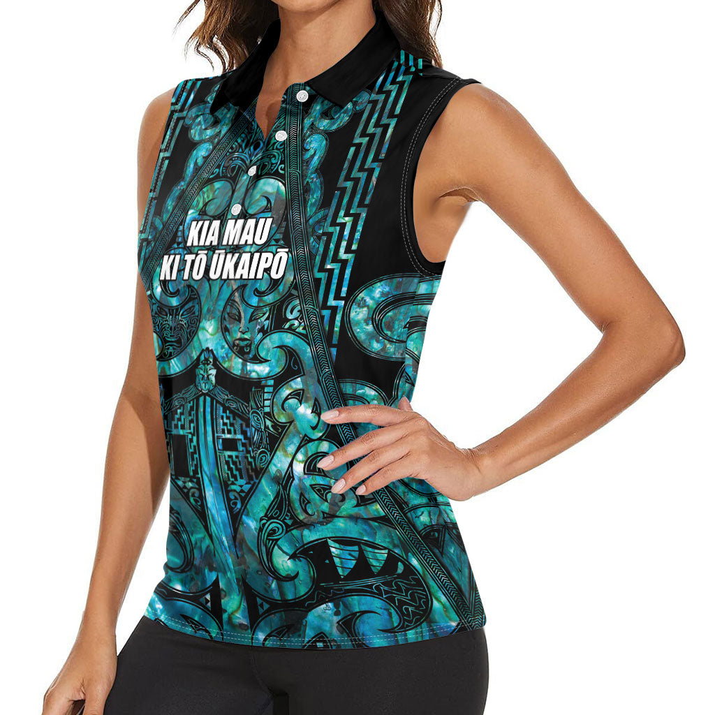Maori Language Week Personalised Women Sleeveless Polo Shirt Kia Mau Ki To Ukaipo Paua Shell Color