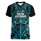 Maori Language Week Personalised Women V-Neck T-Shirt Kia Mau Ki To Ukaipo Paua Shell Color