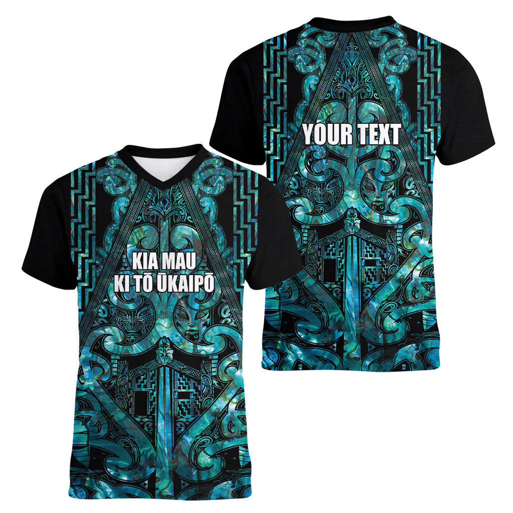 Maori Language Week Personalised Women V-Neck T-Shirt Kia Mau Ki To Ukaipo Paua Shell Color