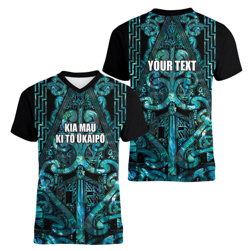 Maori Language Week Personalised Women V-Neck T-Shirt Kia Mau Ki To Ukaipo Paua Shell Color