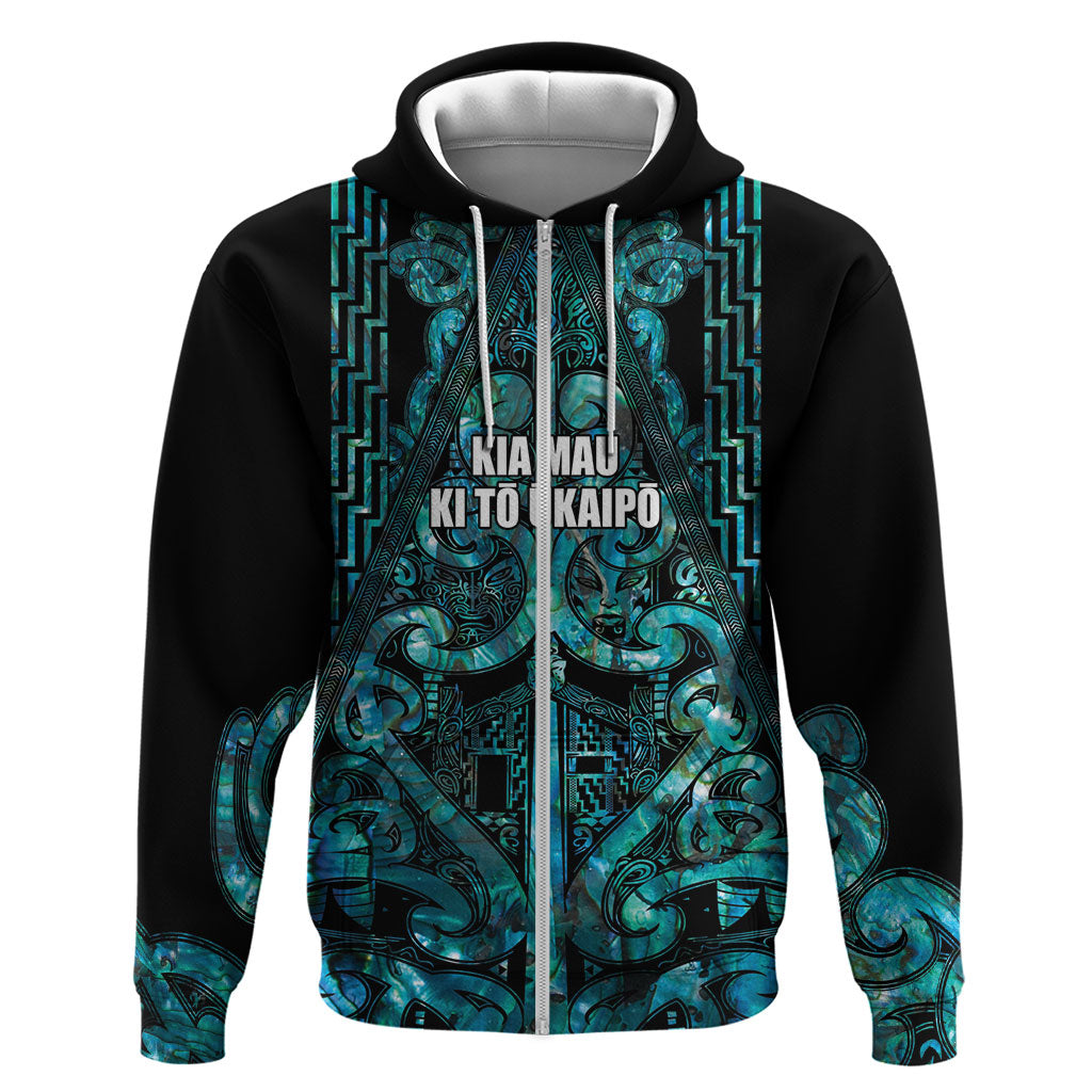 Maori Language Week Personalised Zip Hoodie Kia Mau Ki To Ukaipo Paua Shell Color