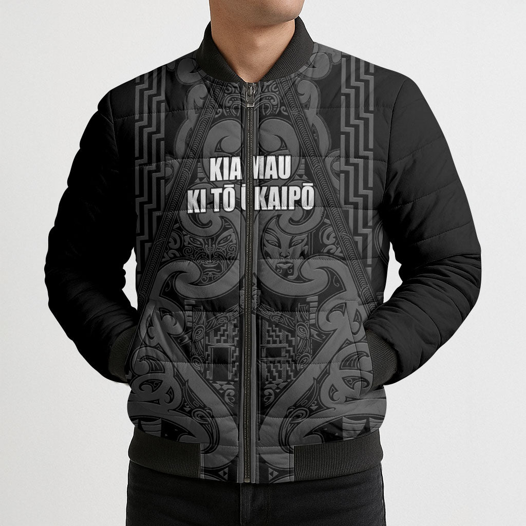 Maori Language Week Personalised Bomber Puffer Jacket Kia Mau Ki To Ukaipo Grey Color