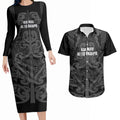 Maori Language Week Personalised Couples Matching Long Sleeve Bodycon Dress and Hawaiian Shirt Kia Mau Ki To Ukaipo Grey Color