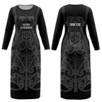 Maori Language Week Personalised Couples Matching Long Sleeve Bodycon Dress and Hawaiian Shirt Kia Mau Ki To Ukaipo Grey Color