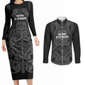 Maori Language Week Personalised Couples Matching Long Sleeve Bodycon Dress and Long Sleeve Button Shirt Kia Mau Ki To Ukaipo Grey Color