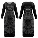 Maori Language Week Personalised Couples Matching Long Sleeve Bodycon Dress and Long Sleeve Button Shirt Kia Mau Ki To Ukaipo Grey Color