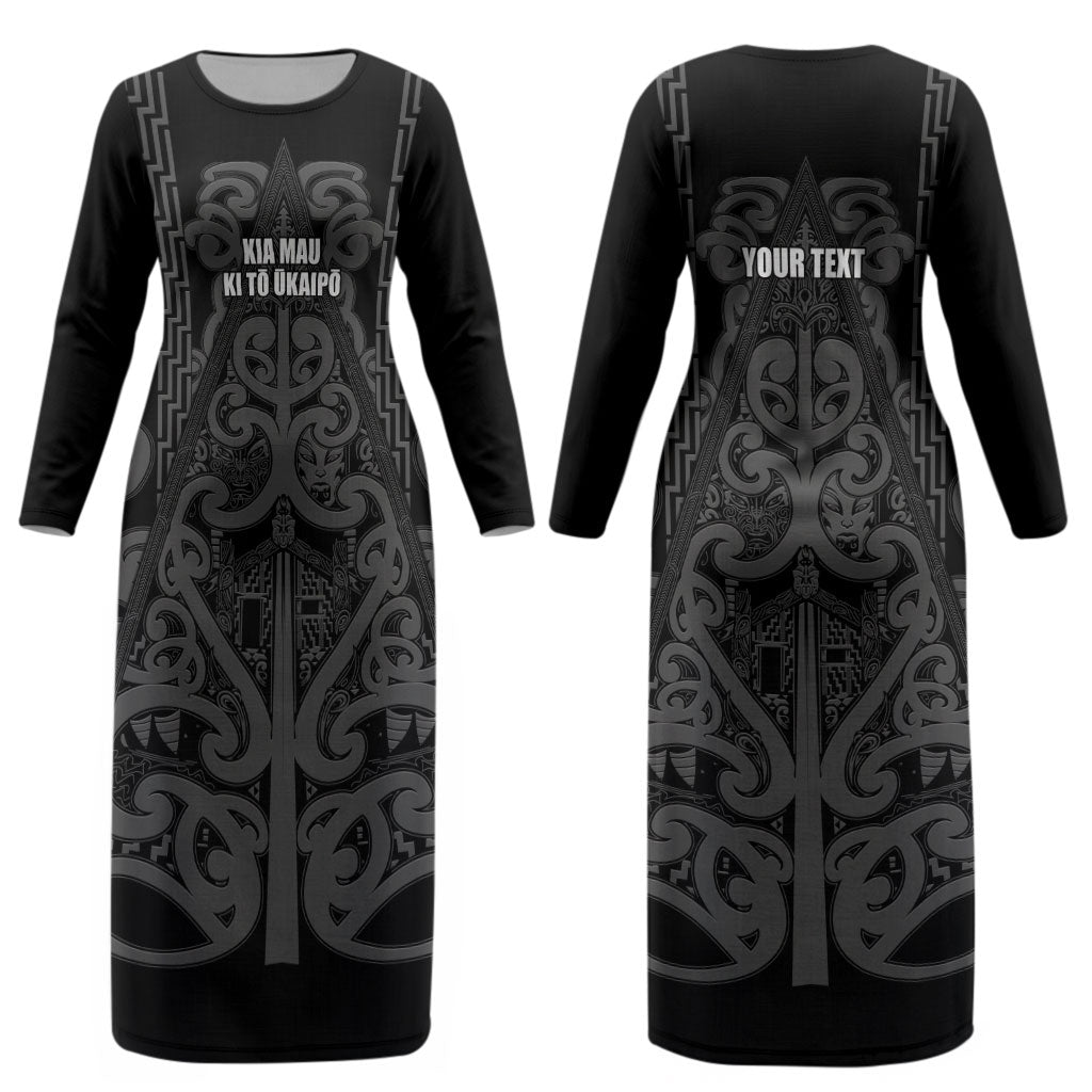 Maori Language Week Personalised Couples Matching Long Sleeve Bodycon Dress and Long Sleeve Button Shirt Kia Mau Ki To Ukaipo Grey Color