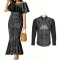 Maori Language Week Personalised Couples Matching Mermaid Dress and Long Sleeve Button Shirt Kia Mau Ki To Ukaipo Grey Color