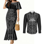 Maori Language Week Personalised Couples Matching Mermaid Dress and Long Sleeve Button Shirt Kia Mau Ki To Ukaipo Grey Color